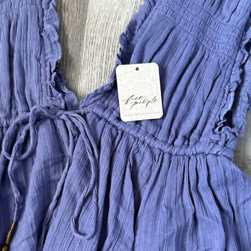 Lavender Ruffled Smock Dress with Tie Front - Picture 2 of 2